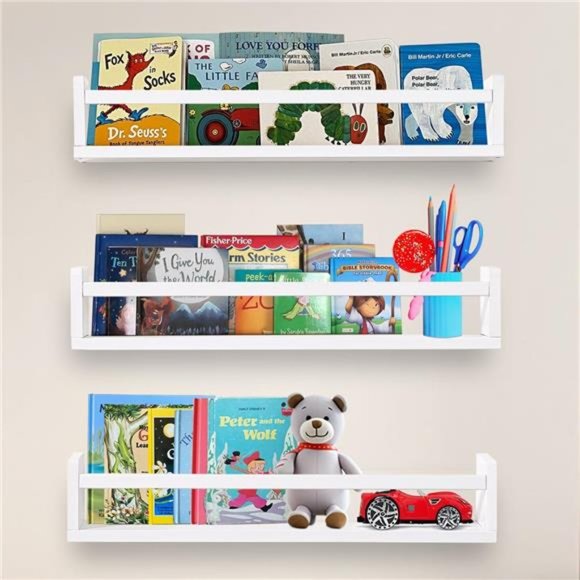 White Floating BookshelNursery Bookshelves Wall Mounted 24 Inch of 3 Book